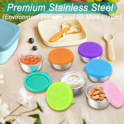 [6 Pack] 1.6oz Stainless Steel Sauce Cups with Leak-Proof Silicone Lids